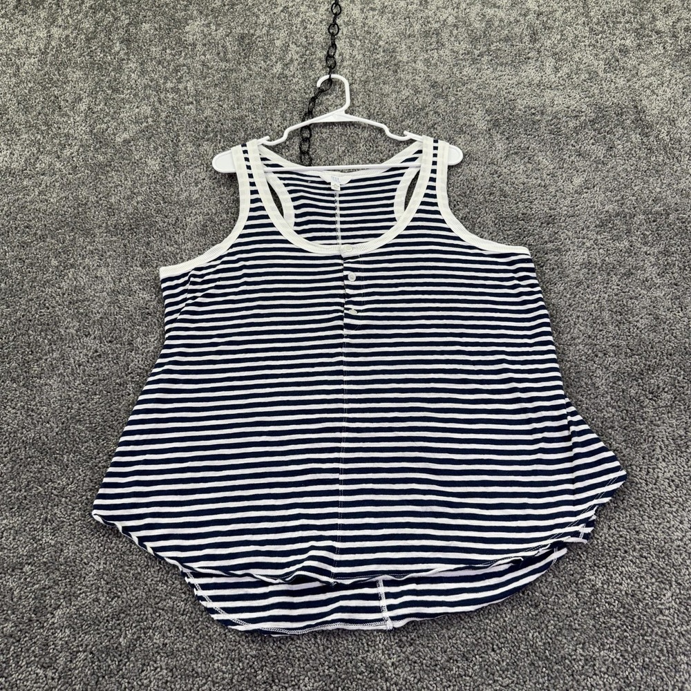 Time And Tru Tank Top Womens XL Blue Stripe Scoop Neck Button Front Summer